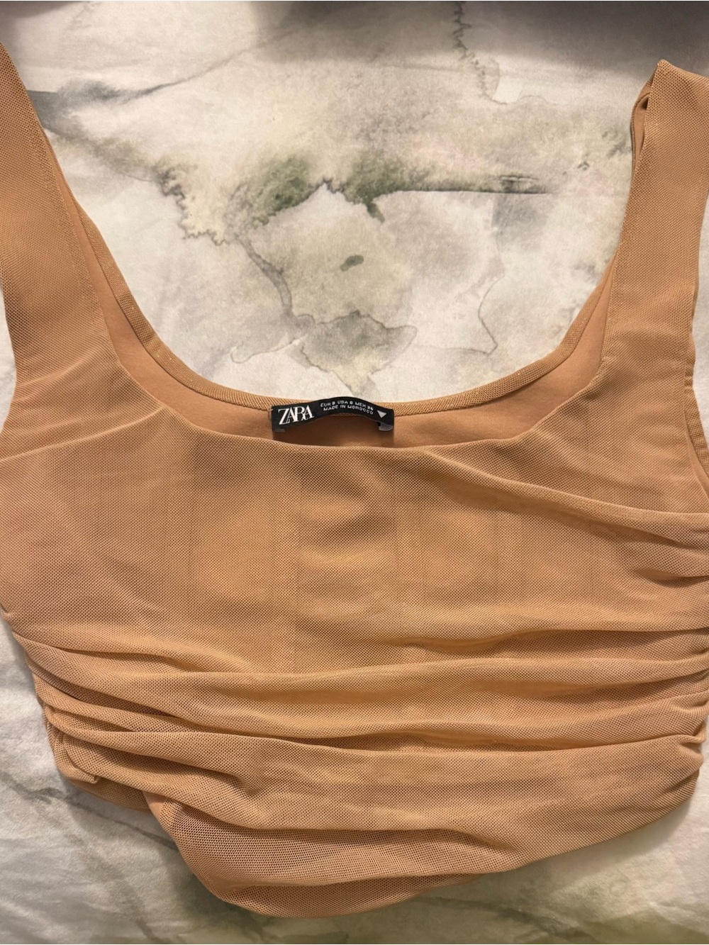 Zara Ruched Crop Tank Top in Camel Beige